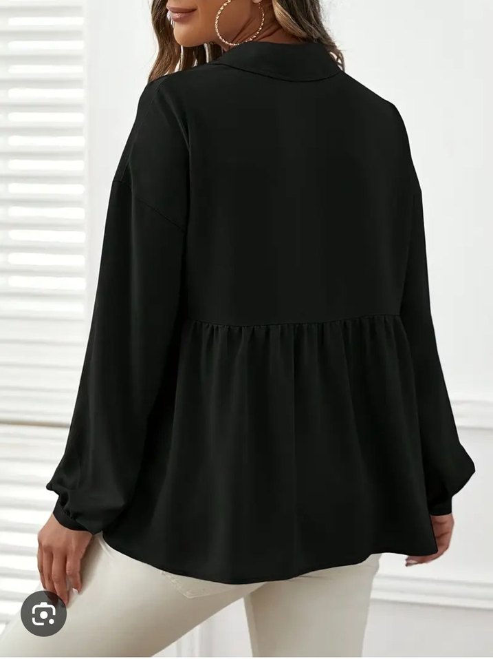 Düğmeli Siyah Kadın Keten Gömlek - Görsel 2