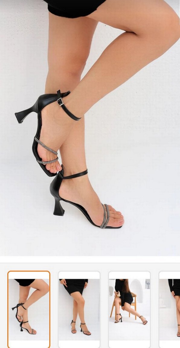 Siyah Lena Taş Detaylı İnce Topuklu Ayakkabı - Görsel 2