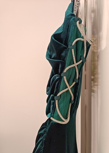 Kadife Zümrüt Yeşili Gece Elbisesi - Görsel 2