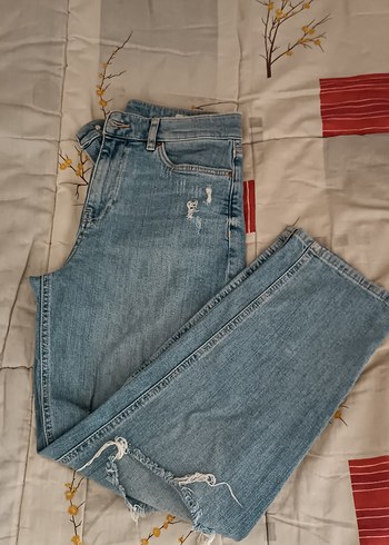 Kadın Mavi Denim Salaş Midi Boy Kot Pantolon