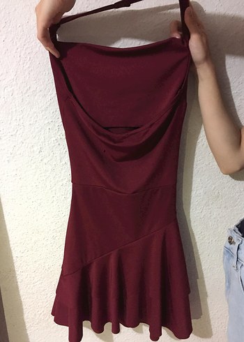 Trendyol & Milla Bordo boyundan askılı mini elbise