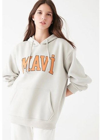 Gri Kapüşonlu MAVI Baskılı Kadın Sweatshirt