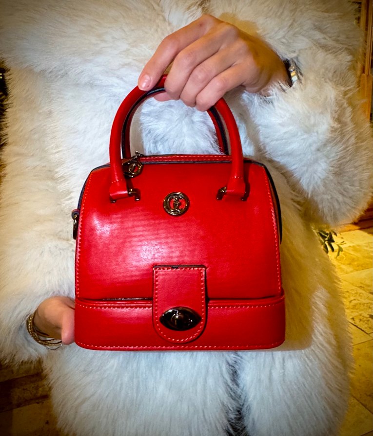 Kırmızı özel makyaj kutulu Elizabeth çanta - Görsel 3