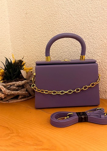 Zincir Detaylı Mor Deri Kadın Çanta - Görsel 2