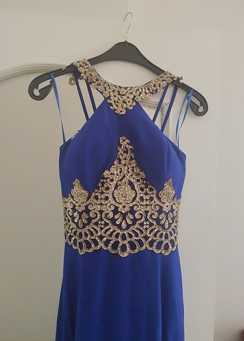 Mavi İşlemeli Uzun Abiye Elbise - Görsel 5