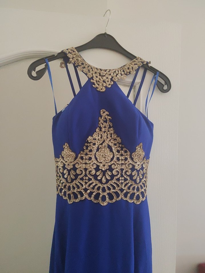 Mavi İşlemeli Uzun Abiye Elbise - Görsel 5