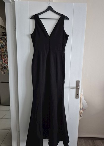 Siyah V Yaka Uzun Kadın Abiye Elbise - Görsel 3