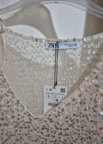 Zara Bej V Yakalı Payetli Uzun Elbise