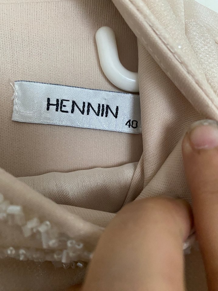 Bej Uzun Kollu Vintage Abiye Elbise - Görsel 2