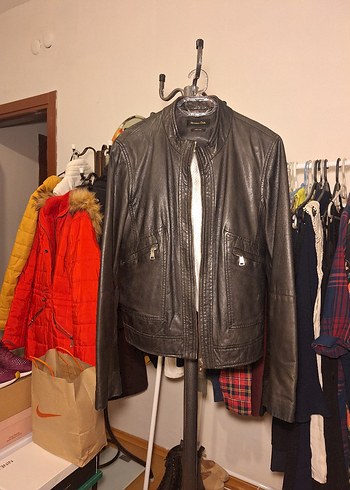 Massimo Dutti Siyah %100 Deri Ceket, M beden.