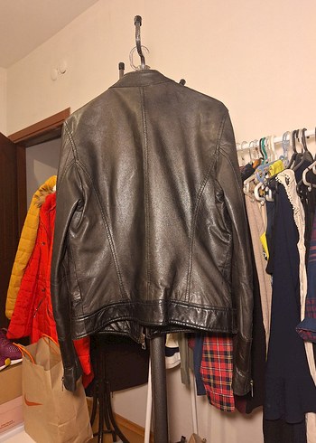 m Beden Massimo Dutti Siyah %100 Deri Ceket, M beden.