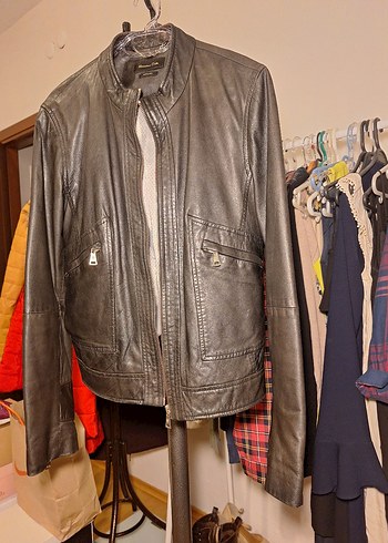 Massimo Dutti Massimo Dutti Siyah %100 Deri Ceket, M beden.