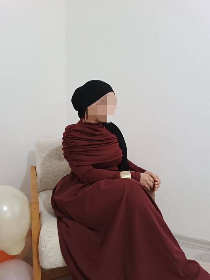 Bordo Uzun Drapeli Kadın Elbise - Görsel 2