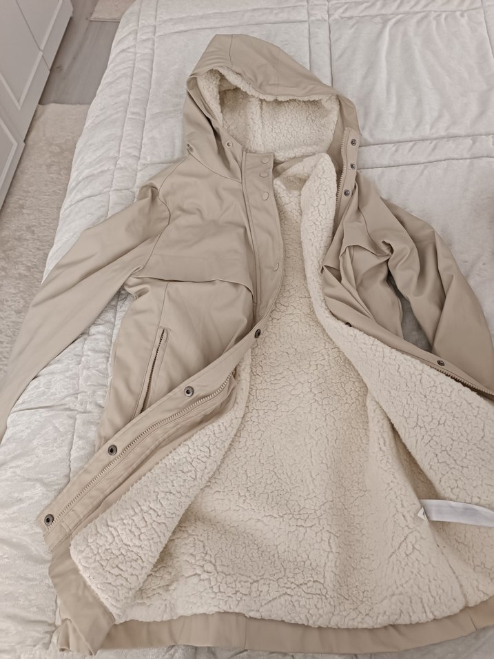 Bej Kadın Midi Kaban Peluş Detaylı - Görsel 4