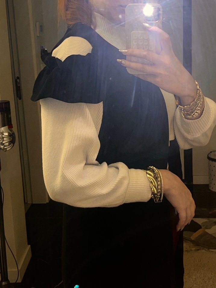 Siyah Kısa Kollu Midi Triko ceket - Görsel 3