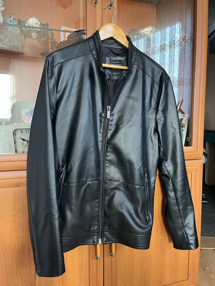 Siyah Erkek Deri Biker Ceket — görsel 2/5