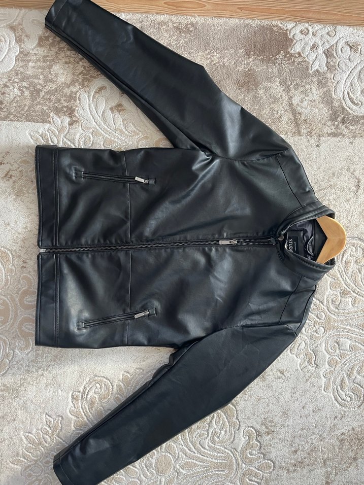 Siyah Erkek Deri Biker Ceket — görsel 4/5