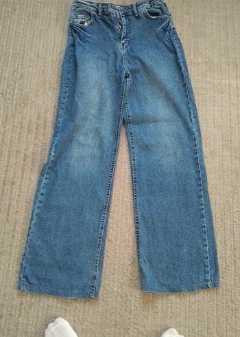 Kadın Geniş Kesim Midi Boy Mavi Denim Pantolon
