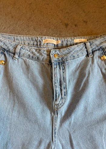 Düğmeli Mavi Midi Denim Jean - Görsel 4