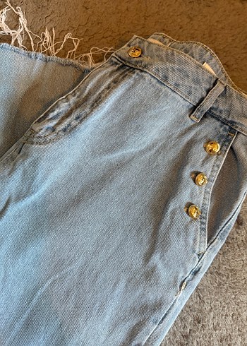Düğmeli Mavi Midi Denim Jean - Görsel 2