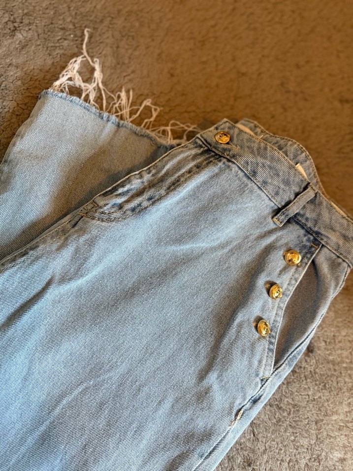 Düğmeli Mavi Midi Denim Jean - Görsel 3