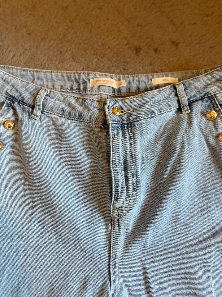 Düğmeli Mavi Midi Denim Jean - Görsel 4