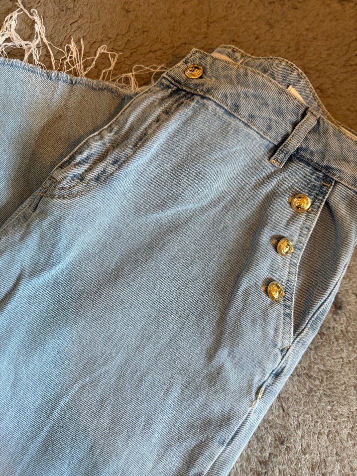 Düğmeli Mavi Midi Denim Jean - Görsel 2