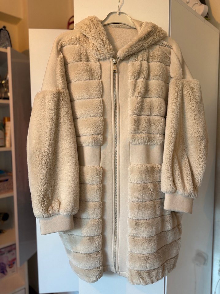 Kadın Bej Midi Peluş Ceket - Görsel 2