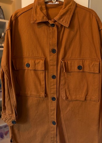 Düğmeli Kahverengi Kadın Keten Gömlek - Görsel 2