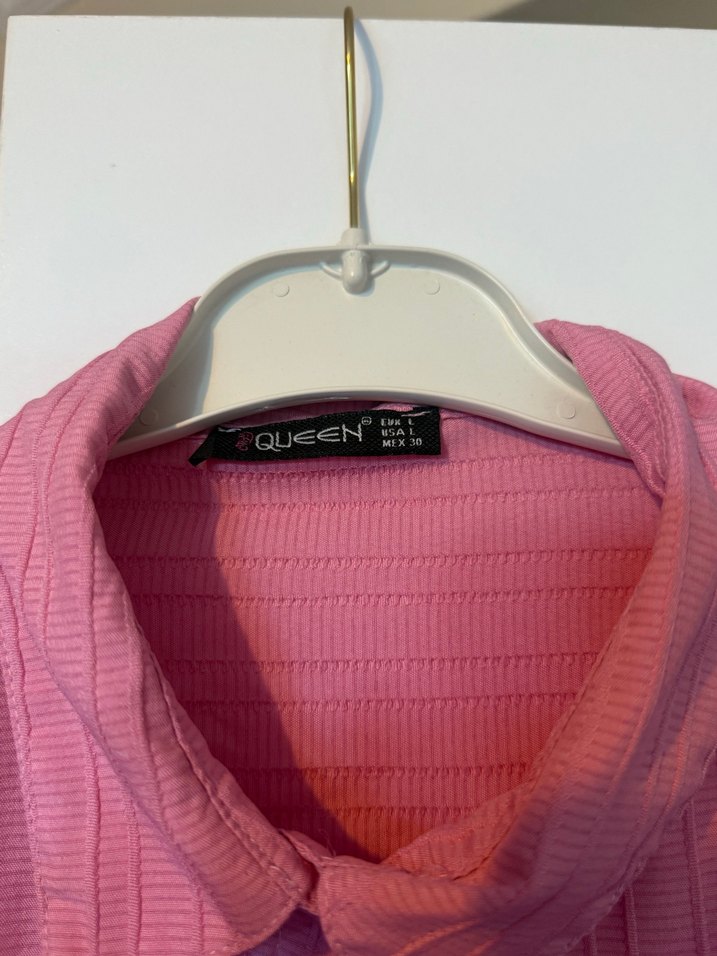 Düğmeli Pembe Keten Kadın Gömlek - Görsel 2