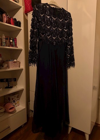 Uzun lavivert Gotik Kadın Abiye Elbise - Görsel 7