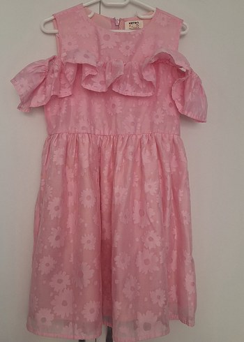 Pembe Çiçekli Fırfırlı Kız Elbisesi