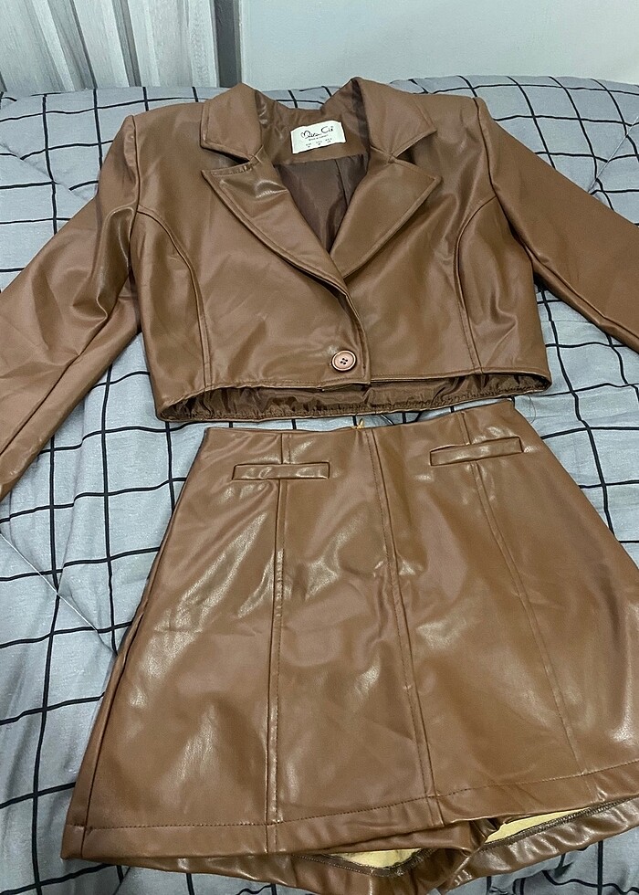 deri blazer ceket etek takim - Görsel 2