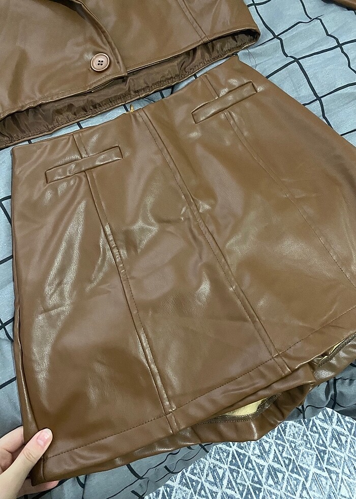 deri blazer ceket etek takim - Görsel 3