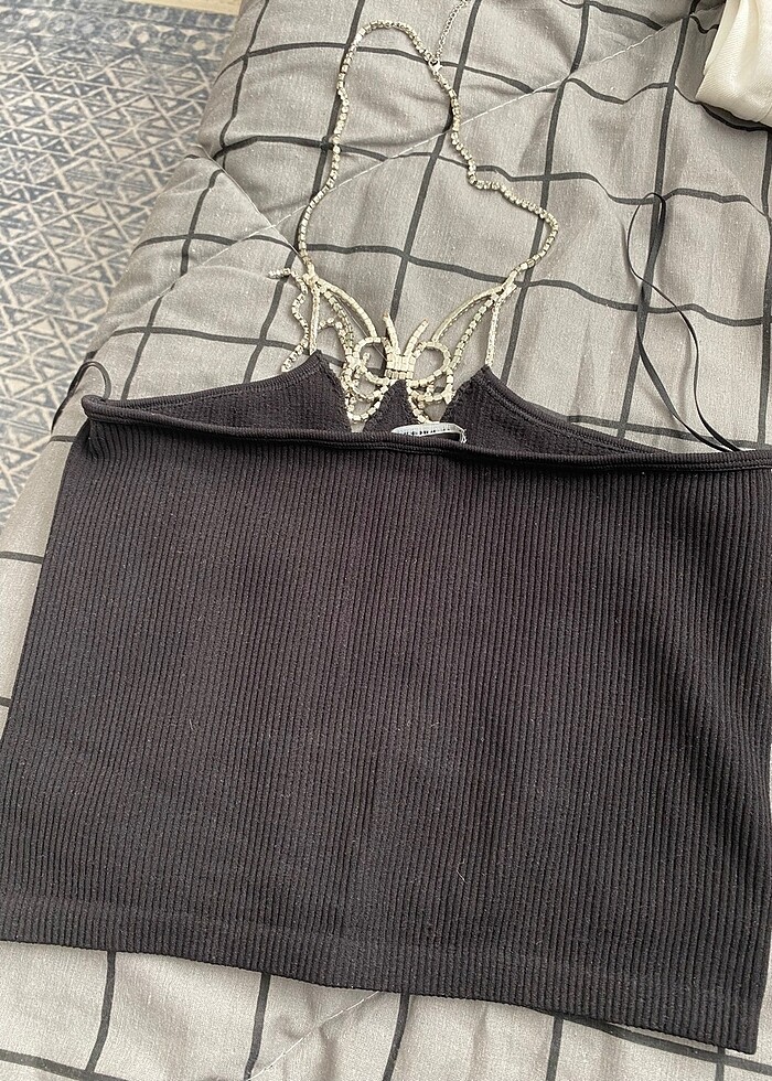 zara kelebek tasli straplez crop - Görsel 4