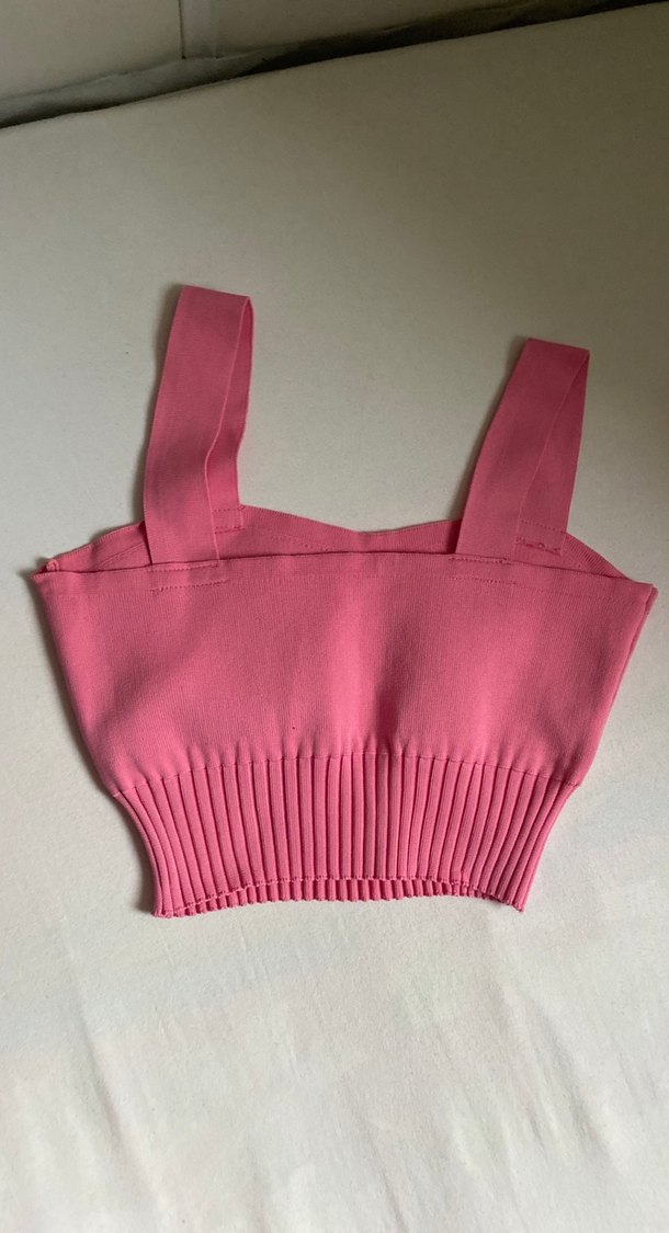Pembe Örme Strappy Crop Top - Görsel 2