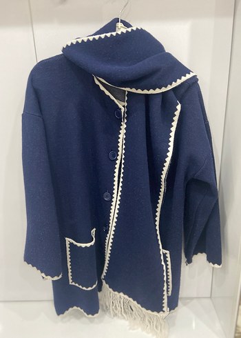 Püsküllü Nakışlı Kısa Lacivert Kadın Kaban atkılı ceket - Görsel 6