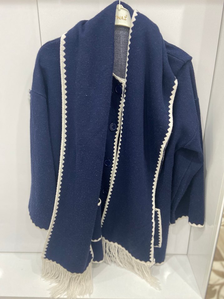 Püsküllü Nakışlı Kısa Lacivert Kadın Kaban atkılı ceket - Görsel 5