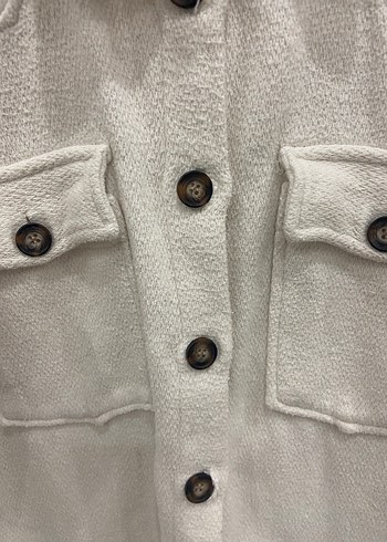 Düğmeli Beyaz Kadın Midi Ceket gömlek - Görsel 2