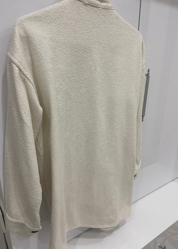 Düğmeli Beyaz Kadın Midi Ceket gömlek - Görsel 5