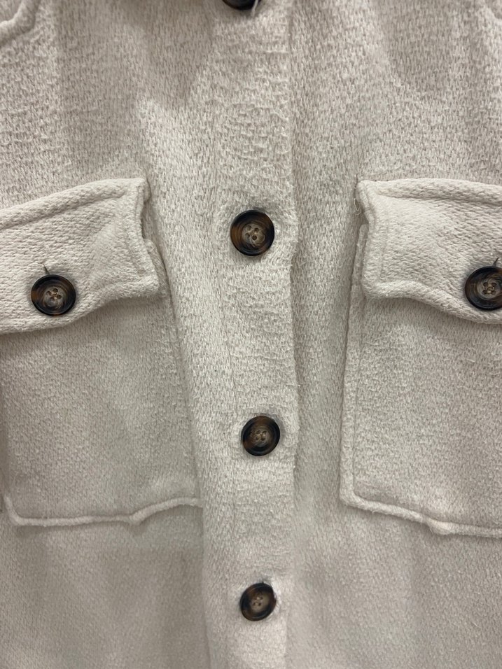 Düğmeli Beyaz Kadın Midi Ceket gömlek - Görsel 2