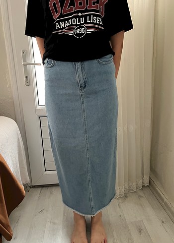 Defacto Acik Mavi Uzun Denim Etek