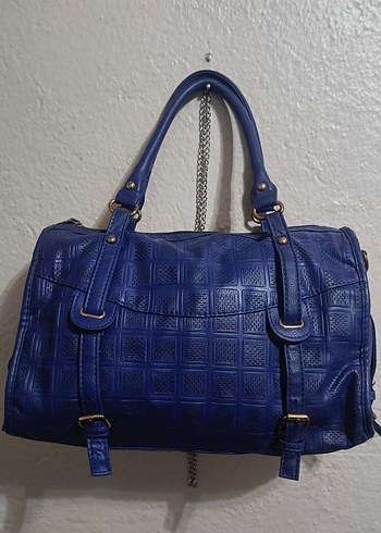 saks mavisi özel desenli geniş çanta - Görsel 2