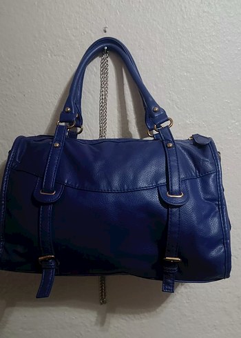 saks mavisi özel desenli geniş çanta - Görsel 6