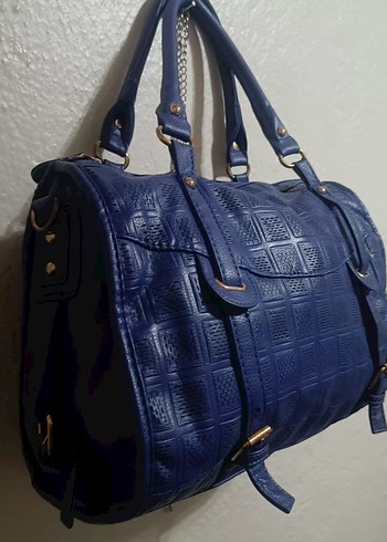 saks mavisi özel desenli geniş çanta - Görsel 4