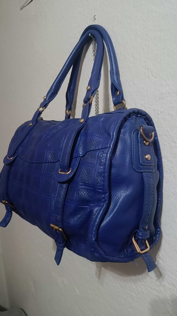 saks mavisi özel desenli geniş çanta - Görsel 3