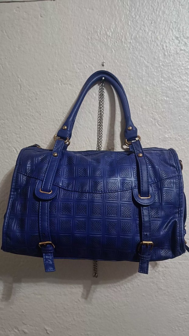 saks mavisi özel desenli geniş çanta - Görsel 2