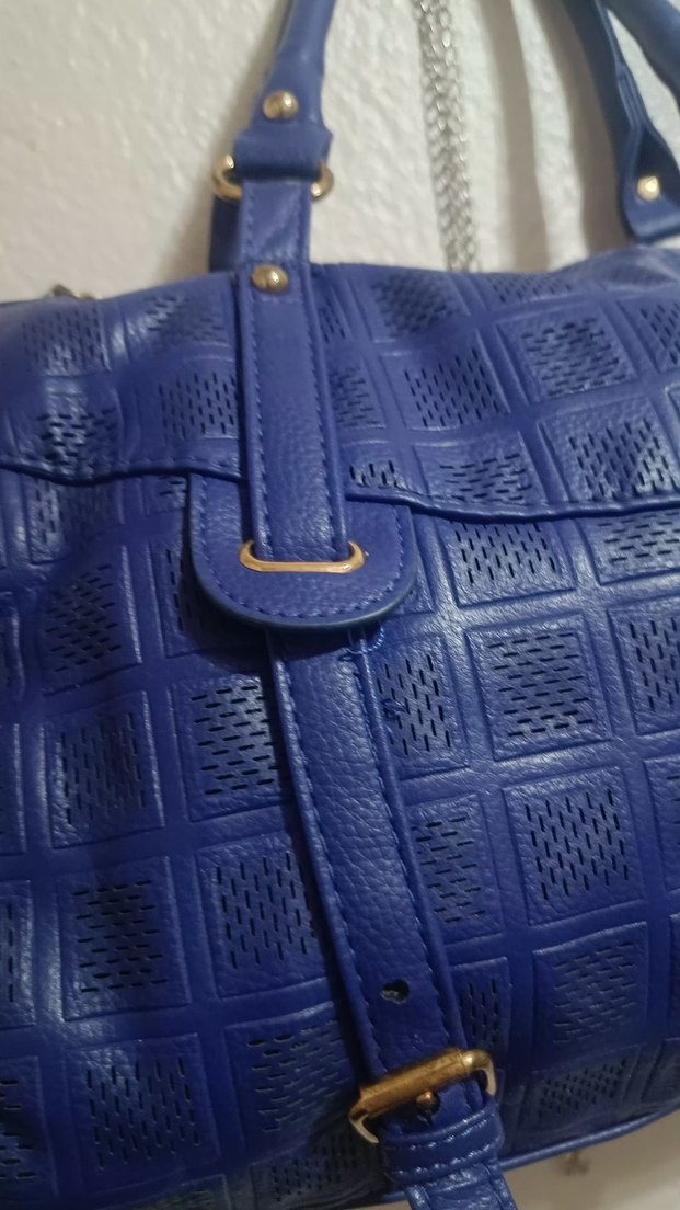 saks mavisi özel desenli geniş çanta - Görsel 5