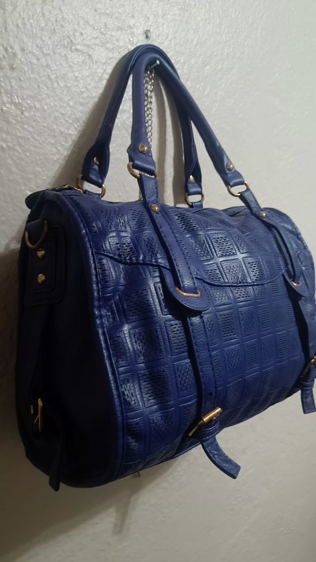 saks mavisi özel desenli geniş çanta - Görsel 4