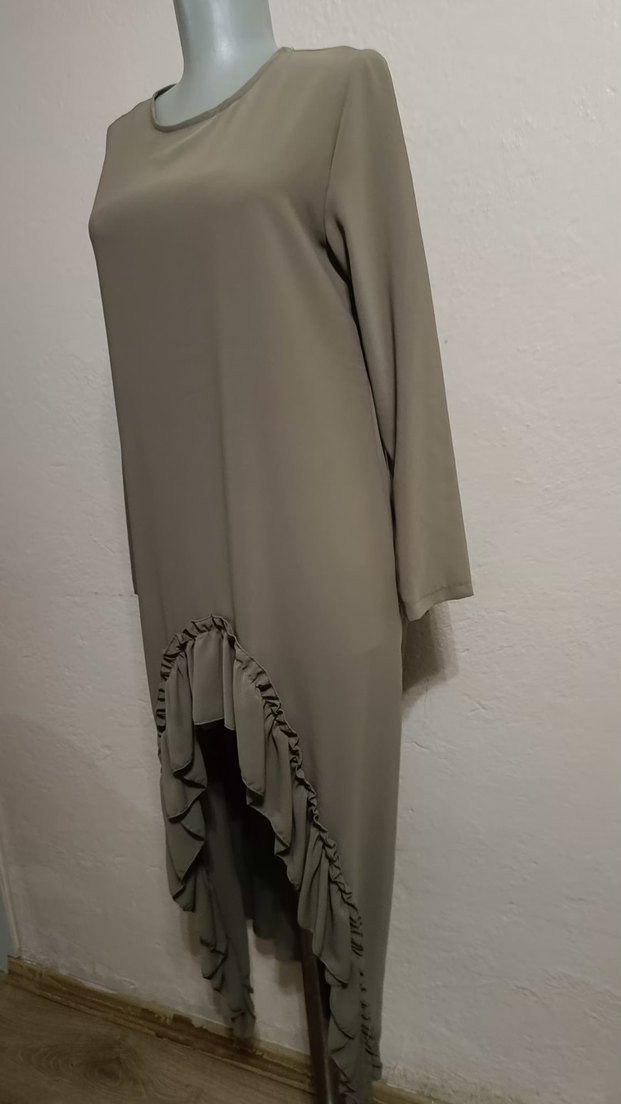 Gri Kadın Uzun Salaş Elbise - Görsel 3